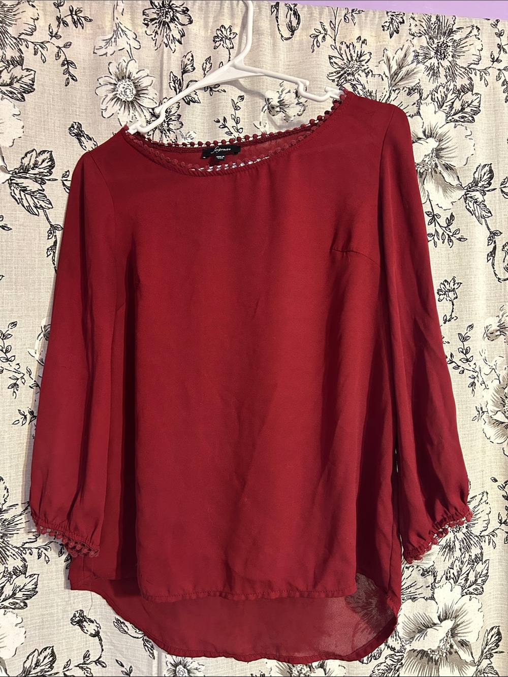 Soprano Red 3/4 Sleeve Scoop Neck Blouse